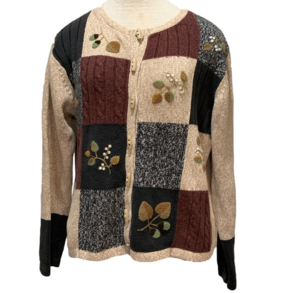 Cabin Creek sz M vintage patchwork embroidered cardigan sweater